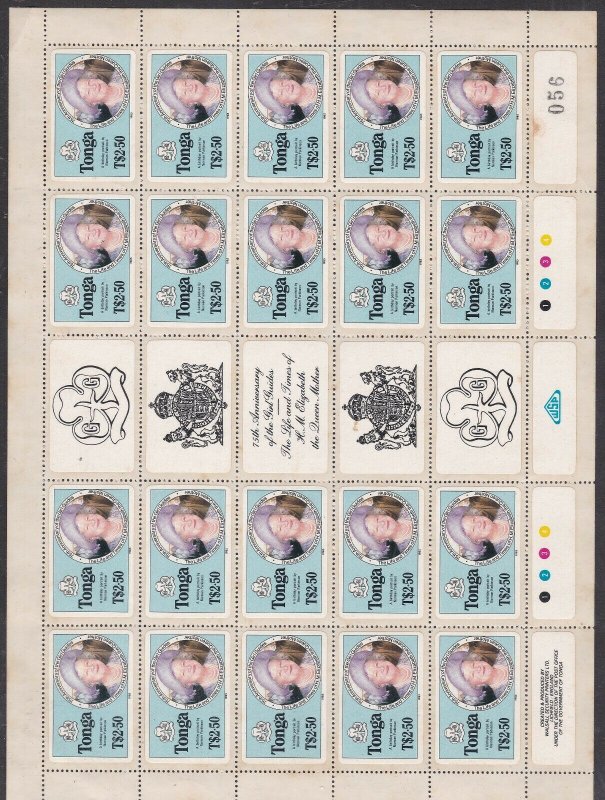 TONGA  sc 611  Rarer  MNH  BLOCK of 20 GB Queen mother$243.75