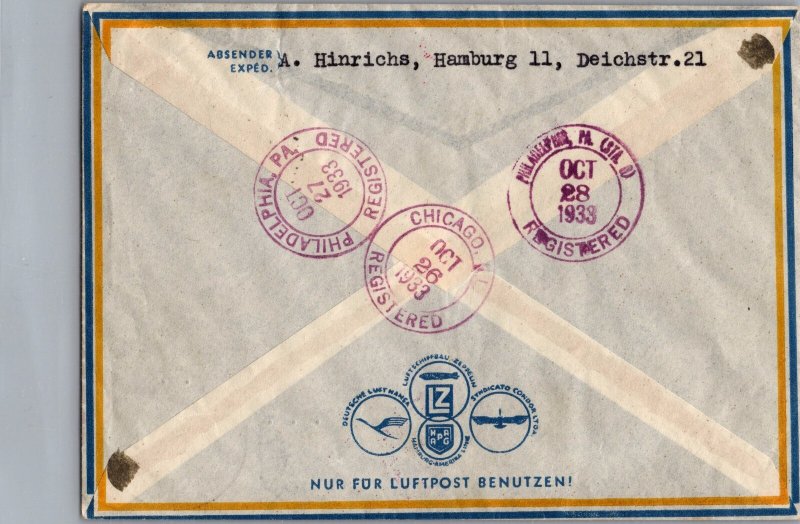 1933 Hamburg Germany LZ 127 Graf Zeppelin Chicago Flight Cover Full Set #C43-C45