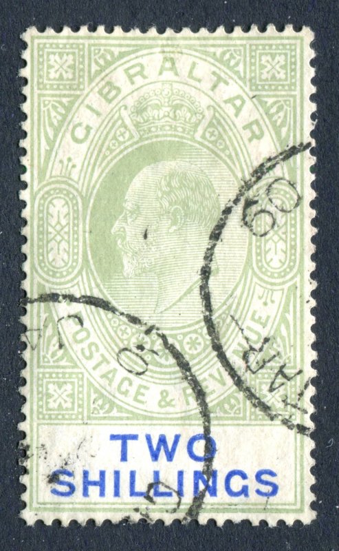 Gibraltar 1904 KEVII. 2s green & blue. Used. MC CA. Chalk. SG62a.