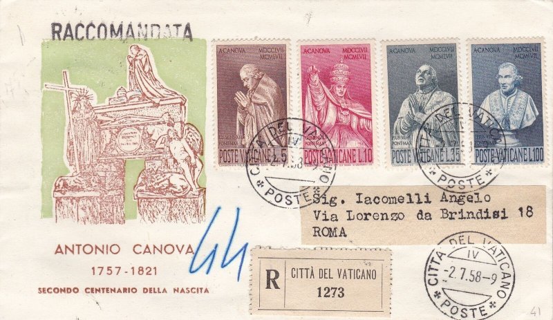 1958 City Del Vatican/Vatikan City, N°243/246 Series Su FDC Raccomandata VI