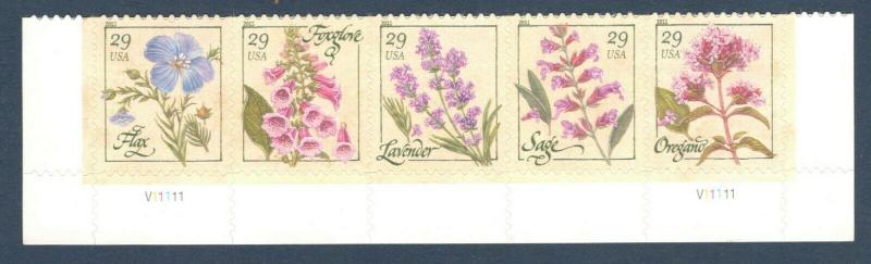 4505-09 Herbs Bottom Strip Of 5 With Plate Numbers Mint/nh (Free Shipping)