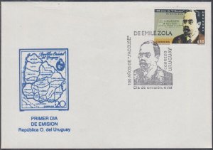 URUGUAY Sc # 1783 FDC EMILE ZOLA, DEFENDER of DREYFUS at FAMOUS TRIAL in 1894