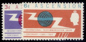 ASCENSION QEII SG87-88, 1964 ITU centenary set, NH MINT.