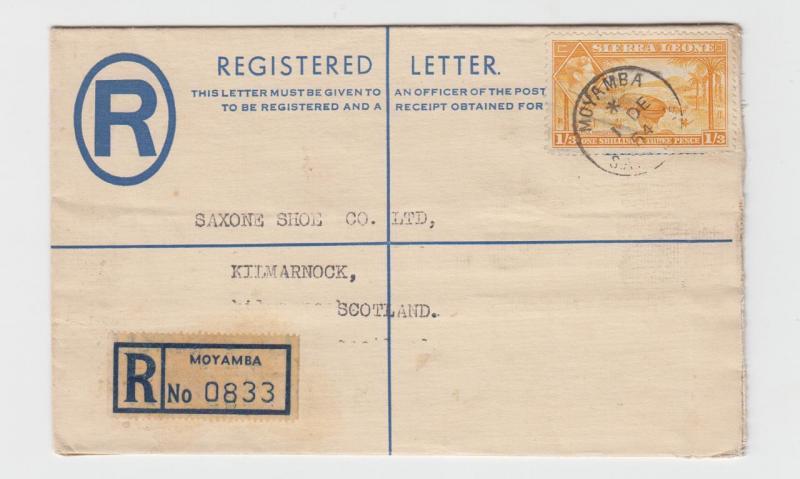 SIERRA LEONE -SCOTLAND 1954 GV1 REG 4d ENVELOPE(1/3 ADD) MAYAMBA CDS(SEE BELOW)