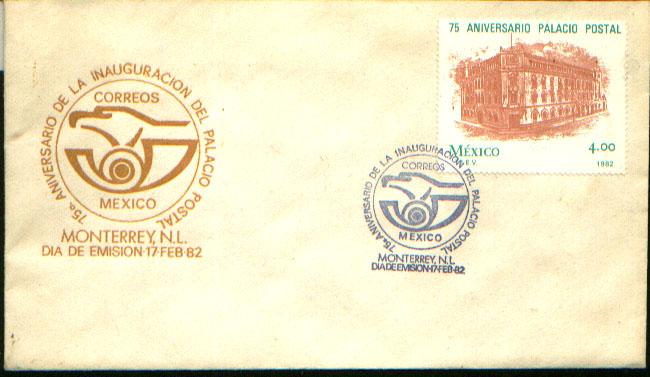 MEXICO 1266 FDC 75th ANNIVERSARY OF MAIN POST OFFICE, MEXICO CITY