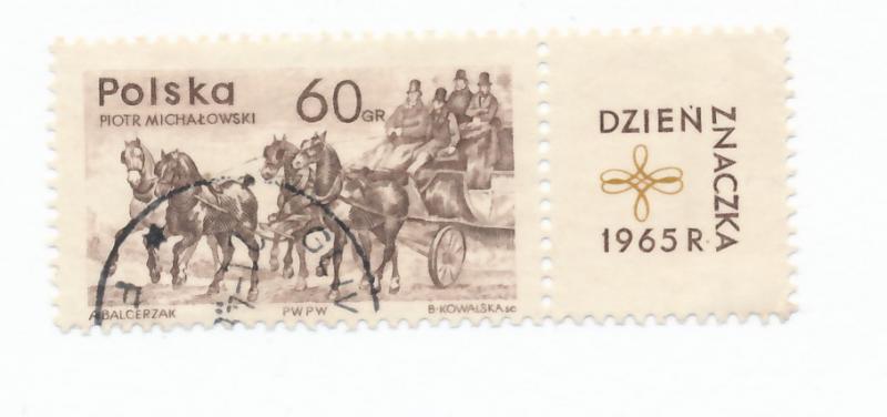 Poland 1965 Scott  1363  used - 60g, Stamp day, Mail coach