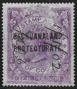 Bechuanaland Protectorate 1903 QV Revenue Ovpt £10 Violet Fine Used CV £350.00