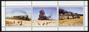 KALMYKIA - 2001 - Steam Trains #2 -Perf 3v Sheet-Mint Never Hinged-Private Issue