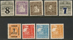 DENMARK Sc#163//195 1921-27 Nine Older Stamps OG Mint Hinged