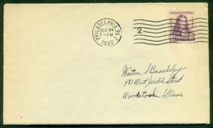 SCOTT # 724 FDC, NO CACHET, SCRIPT ADDRESS, PHILADELPHIA, PA, GREAT PRICE!