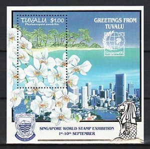 Tuvalu, Scott cat. 703. Singapore Stamp Expo s/sheet. Orchids shown. ^