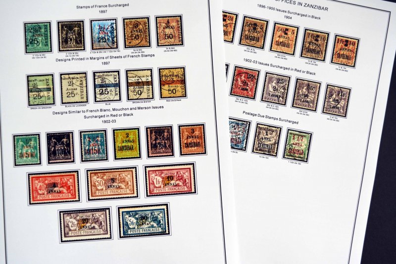 COLOR PRINTED FRENCH OFFICES ABROAD 1885-1944 STAMP ALBUM PAGES (66 ill. pages)