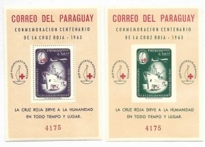 PARAGUAY 1964 CENTENARY OF RED CROSS MICHEL BLOCK 52/53 MNH PERF + IMPERF