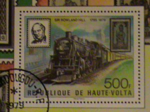 UPPER VOLTA -STAMP- 1979- TRAIN- STAMP ON STAMP- CTO NH S/S SHEET. LAST ONE