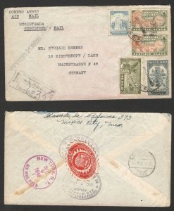 MEXICO TO GERMANY - R AIRMAIL LETTER WITH SERVICIO AEREO and POSTER STAMP-1948