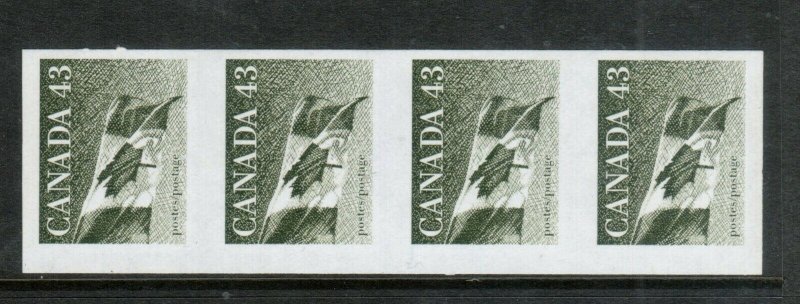 Canada #1395a Extra Fine Never Hinged Imperf Strip Of Four With Kiss Print