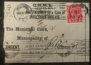 1918 Melbourne Australia OHMS Infectious Disease Notification Letter cover B