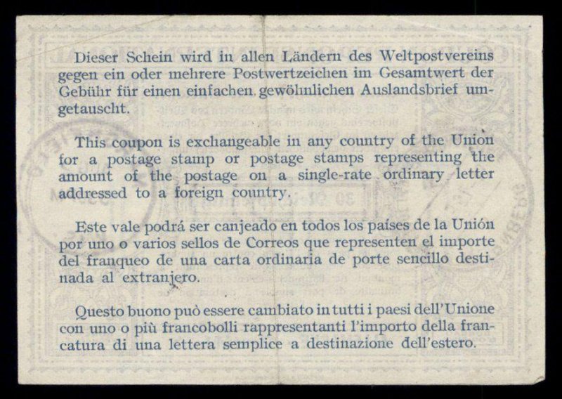 Germany 1937 International Reply Coupon IRC Post Office G98936