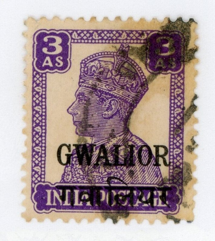 British India 1949 Gwalior KGVI 3 Anna  Scott #122 VFU E230