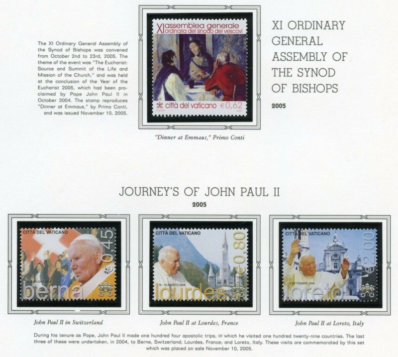 VATICAN CITY 2005  COMPLETE YEAR SET STAMPS WITH BOOKLET  MINT NH ON ALBUM PAGES