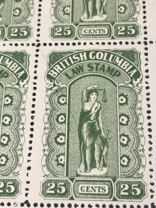 BRITISH COLUMBIA  # BCL23d-MNH-FULL PANE 25-LAW STAMP--MAJOR PLATE FLAW-1912-16