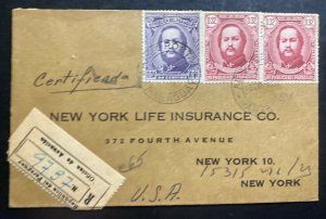 1950 Paraguay Certified cover To New York Life Insurance Co USA