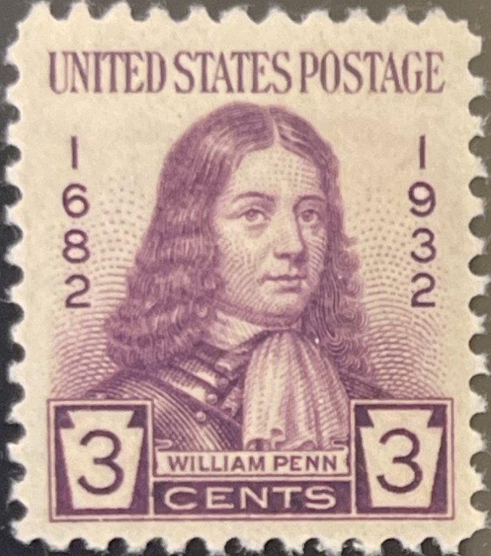 Scott #724 1932 3¢ William Penn unused hinged