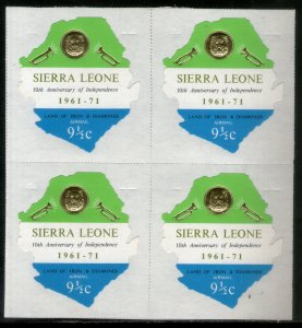 Sierra Leone 1971 9½c Coin Odd Shaped Self Adhesive BLK/4 MNH # 5591b