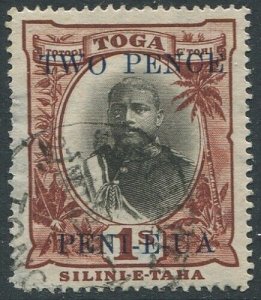 Tonga 1923 SG67 2d on 1s black and red-brown King George II FU