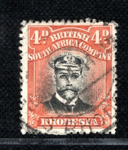 RHODESIA BSACo KGV Admiral SG.245 4d Perf 15 (Die II) Used Cat £275- BLACK125