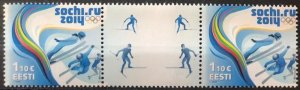 Estonia 2014 Winter Olympic Games perforation gutter-pair with label mint RARE