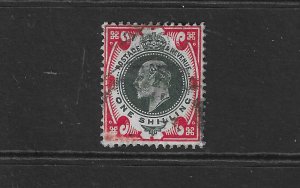 GREAT BRITAIN SCOTT #138 1901-02 EDWARD VII 1SH (CARMINE/DULL GREEN) SED