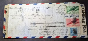 1943 Censored USA Airmail Cover New York NY Local Use Swiss Reinsurance Co