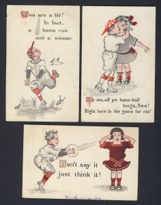 POSTAL HISTORY - Humor Pun - BASEBALL 3x POSTCARD