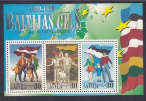 Latvia 494 MNH 1999 Baltic Chain 10th Anniversary Souvenir Sheet of 3