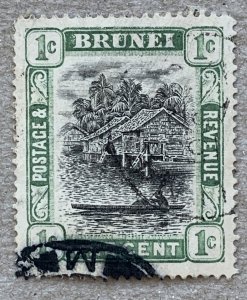 Brunei 1907 1c grey-black + pale green. Unusual cancel. Scott 13, CV $13.  SG 23