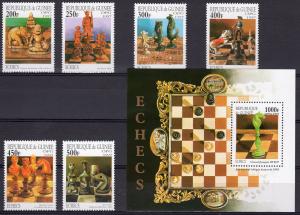 Guinea 1997 Sc#1409A/1409G   CHESS PIECES   Set (6)+1 S/S MNH