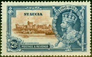 St Lucia 1935 2 1/2d Brown & Dp Blue SG111g Dot to Left of Chapel Fine Mtd Mint