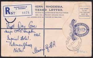 SOUTHERN RHODESIA 1953 GVI 6d Reg cover - Rhodes set on reverse FDC........B3542