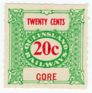 (I.B) Australia - Queensland Railways : Parcel Stamp 20c (Gore)