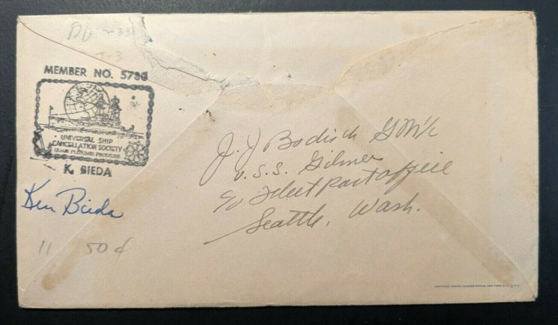 1942 US Navy Seattle WA Naval Censor Airmail WWII Patriotic Cover