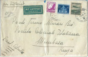 69955 - GERMANY Reich - POSTAL HISTORY - COVER to KENYA 1936 - ZEPPELIN stamp