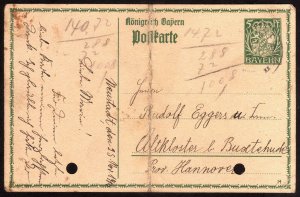 1912, Germany Bavaria 5pfg, Postal card