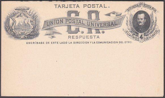 COSTA RICA UPU 4c postcard with reply card attached - fine unused..........53719