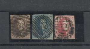 BELGIUM 1851 Y/TELLIER: 6a-7a-8a USED