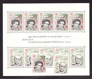 1980 - #1227-28 & #1228a Monaco Souvenir Sheet C. Colette, M.Pagnol  cv$17.50