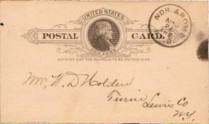 United States U.S. R.P.O.'s Nor. & Rome 1890 102-E-2  Postal Card.