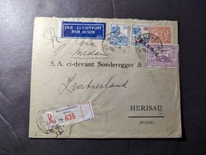 1931 Registered Dutch East Indies Airmail Cover Soerabaja to Herisau Switzerland