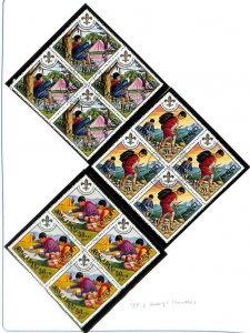 BHUTAN BOY SCOUTS SCOTT #134-39 STAMP SET USED BLOCKS OF 4 1971