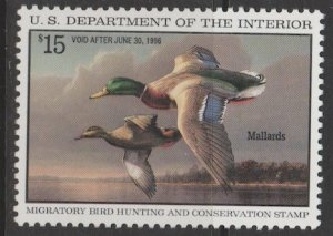 U.S. Scott Scott #RW62 Duck Stamp - Mint NH Single